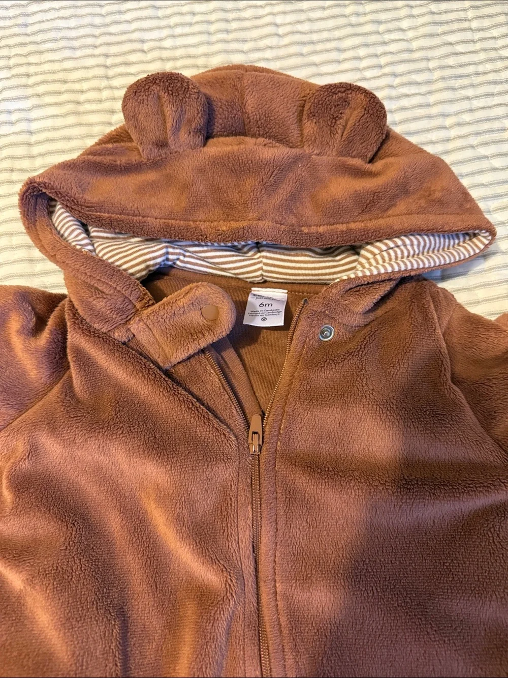 Carter's Brown Hooded Fleece Baby Footed One-Piece